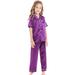 Baby Pajamas Little Girls Boys Set Satin Silk Short Sleeves Pjs 2 Piece Button Down Classic Loungewear Pants Kids Sleepwear Purple 1 Years-2 Years