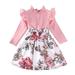 Toddler Baby Girls Dress Long Sleeve Round Neck Ruffled Collar Floral Print High Waist Children Spring Princess With Belt Fall Clothes for Girls