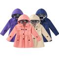 Esaierr Kids Toddler Autumn Spring Trench Coat Jacket for Girls Lapel Single Breasted Waist Coat Detachable Hooded Solid Trench Outwear 3-11Y