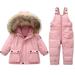 QUYUON Baby Boys Girls Puffer Padded Jacket Clearance Long Sleeve Skit Suit Winter Baby Boys Girls Polka Printed Thickened Down Jacket Strap Pants Two-piece Suit Pink 2T-3T