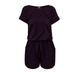 Noarlalf Pants for Women Women s Summer Casual Round Neck Short Sleeved High Waisted Drawstring Tie Up Jumpsuit Shorts Jumpsuit for Women Jumpsuit Romper Rompers for Women Purple M