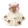QUYUON Newborn Fleece Jacket Discounts Long Sleeve Fleece Jacket Toddler Girls Solid Color Plush Cute Floral Ears Winter Hoodie Thick Coat Cloak White 18-24 Months
