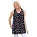 Plus Size Women's Perfect Printed Sleeveless Shirred V-Neck Tunic by Woman Within in Black Multi Floral (Size 14/16)