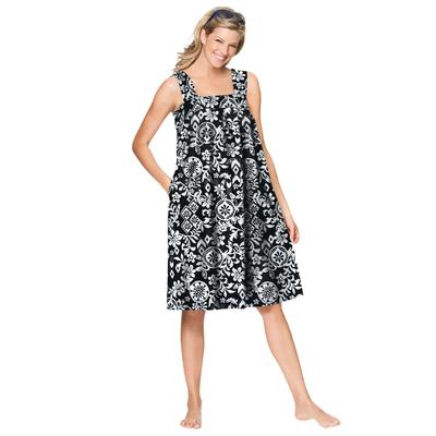 Plus Size Women's Print Sleeveless Square Neck Lounger by Dreams & Co. in Black Floral Scroll (Size 5X)