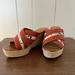 Coach Shoes | Coach Florentine Leather Espadrille Wedge Saddle Carmine Snakeskin Heel 8.5 Nib | Color: Red/Tan | Size: 8.5