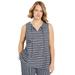 Plus Size Women's High-Low Linen-Blend Tank Top by June+Vie in Grey Horizontal Stripe (Size 10/12)