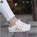 Adidas Shoes | Adidas Superstar Sneakers Youth Size 6.5 Cloud White Gold Metallic Fashion Shoes | Color: Gold/White | Size: 6.5bb