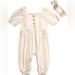 Jessica Simpson One Pieces | Jessica Simpson Girls Romper 3-6m | Color: Tan/White | Size: 3-6mb