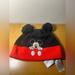 Disney Accessories | Disney Mickey Mouse Beanie Pom Pom Ears Mickey Peeking Over Rim Size Kids | Color: Black/Red | Size: One Size But Runs Big