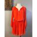 Michael Kors Dresses | Michael Kors Blouson Dress M Red Stretch Pleated Skirt Long Sleeve Washable | Color: Orange/Red | Size: M