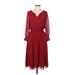 Talbots Casual Dress - Midi V Neck 3/4 sleeves: Red Dresses - Women's Size 6 Petite