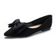 MACHSWON Womens Ballet Flats Pointed Toe Bow Faux Suede Ladies Black Slip On Ballet Pumps Dolly Shoes(Black-2, Size 4)
