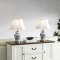 Willa Arlo™ Interiors Vinay 23.7" Dimmable Table Lamp Set w/ USB Ports & type C Ceramic/Linen/Plastic/Metal in Blue/White | Wayfair