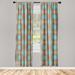 East Urban Home Geometrical Curtains Flowers in the Rounds Pair of Warm Taupe Sea Blue Microfiber | 63 H x 28 W in | Wayfair