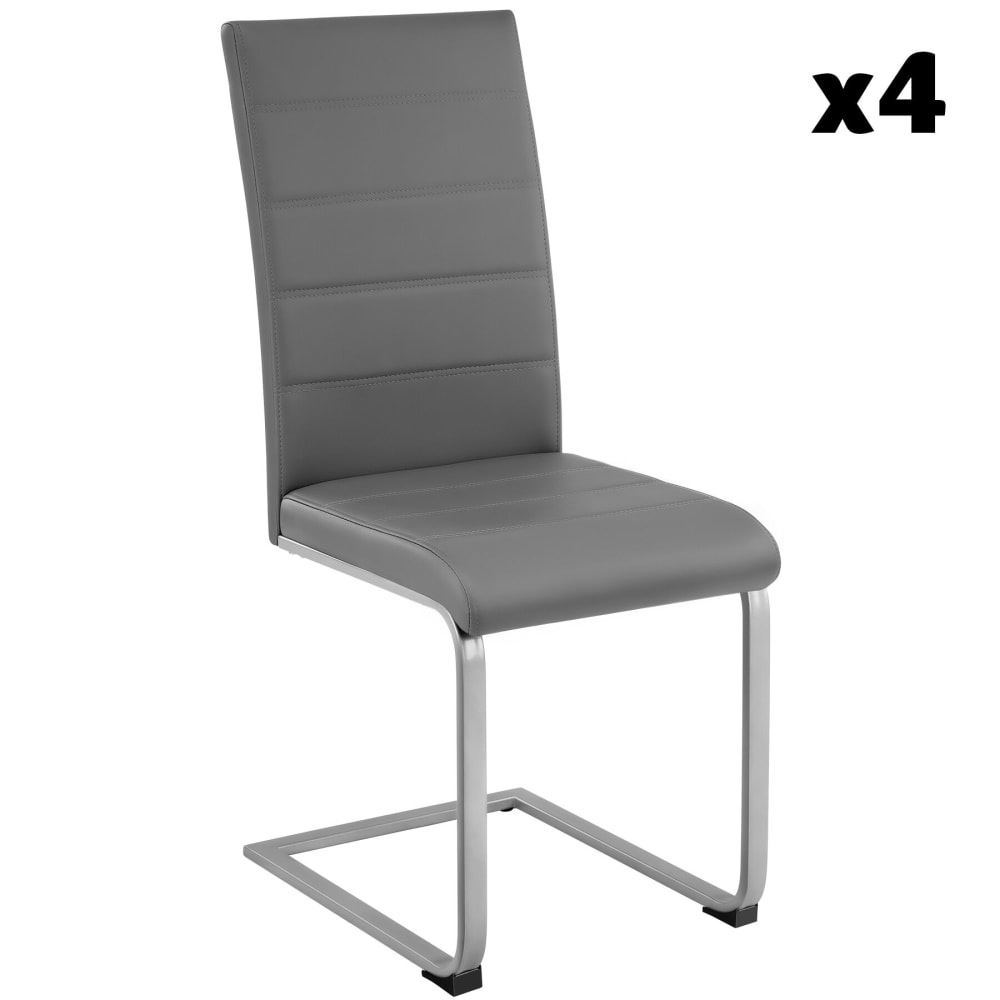 Ensemble 4 chaises de salle à manger aspect cuir ergonomique gris
