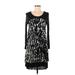 Kensie Casual Dress - A-Line Scoop Neck Long sleeves: Black Print Dresses - Women's Size Medium