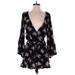 American Eagle Outfitters Romper Plunge Long sleeves: Black Floral Rompers - Women's Size Small