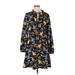 Ann Taylor LOFT Casual Dress - A-Line Tie Neck Long sleeves: Black Floral Dresses - Women's Size 8