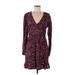 Parker Casual Dress - A-Line Plunge Long sleeves: Burgundy Print Dresses - Women's Size 8