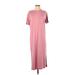 Madewell Casual Dress - Midi Crew Neck Short sleeves: Pink Print Dresses - Women's Size Small