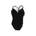 Merona One Piece Swimsuit: Black Print Swimwear - Women's Size Large