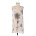 Eileen Fisher Casual Dress - Mini V-Neck Sleeveless: Gray Print Dresses - Women's Size X-Small