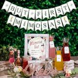 PRESTIGE Mimosa Bar Supplies Kit - Brunch Decorations w/Mimosa Bar Sign Bubbly Banner Boho Bridal Shower Decorations Rose Gold Rustic Baby Shower Decorations Momosa Wedding Decor Mothers Day Set