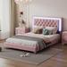 Full Size Upholstered Bed Frame with LED Lights,Modern Velvet Platform Bed with Tufted Headboard,Blue