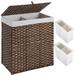 Laundry Hamper with lid,2 Removable Liner Bags, 2 Section Clothes Hamper Handwoven Rattan Laundry Basket
