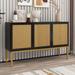 Storage Sideboard with Adjustable Shelves, Large Sideboard with 3 Rattan Door and Rebound Device