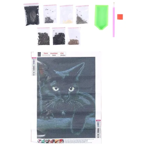 Tier schwarze Katze Diamant Malerei, runde Diamant Stickerei Kunst Diamant DIY Handarbeit niedlichen Haustier Puzzle