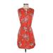 BeachLunchLounge Casual Dress - Mini Crew Neck Sleeveless: Orange Floral Dresses - Women's Size Small