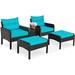 5 PCS Patio Rattan Conversation Set Outdoor Wicker Furniture Set Turquoise