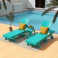 Polytrends Laguna All Weather Poly Pool Outdoor Chaise Lounge Set - with Square Side Table (3-Piece) Turquoise