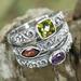 Rainbow Spell,'Sterling Silver Peridot Garnet and Amethyst Cocktail Ring'