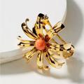 Anthropologie Accessories | Anthropologie Sunflower Hair Clip Barrette Gold Coral Stone By Dauphines | Color: Gold | Size: Os