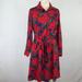 J. Crew Dresses | J. Crew Women's 0 Red Floral Long Sleeve Button Belted Collared Casual Dress | Color: Red | Size: 0