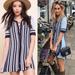 Free People Dresses | Free People Large Lollipop Lace Up Shift Tunic Sweater Blue Striped Dress | Color: Blue | Size: L