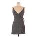 H&M Casual Dress - Wrap Plunge Sleeveless: Gray Dresses - Women's Size X-Small