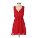 LA Hearts Casual Dress - Mini V-Neck Sleeveless: Red Solid Dresses - Women's Size Small