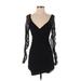 Hollister Casual Dress - Bodycon Plunge Long sleeves: Black Print Dresses - Women's Size 2X-Small