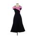 Christian Siriano Cocktail Dress - Midi V Neck Short sleeves: Black Print Dresses - Women's Size 2