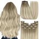 YoungSee Hair Extension Clip in Human Hair Ombre Blonde Clip on Hair Extensions Real Human Hair 18In Clip in Hair Extensions Ombre Ash Blonde to Platinum Blonde Clip in Real Hair Extensions 7pcs 120g