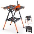 COSTWAY 2-in-1 Folding Workbnech, 8 Adjustable Height Work Table & Sawhorse with 2 Quick Clamps, 4 Clamp Dogs & Tool Tray, Portable Flip-Top Workstation Tool Stand, 450kg Capacity