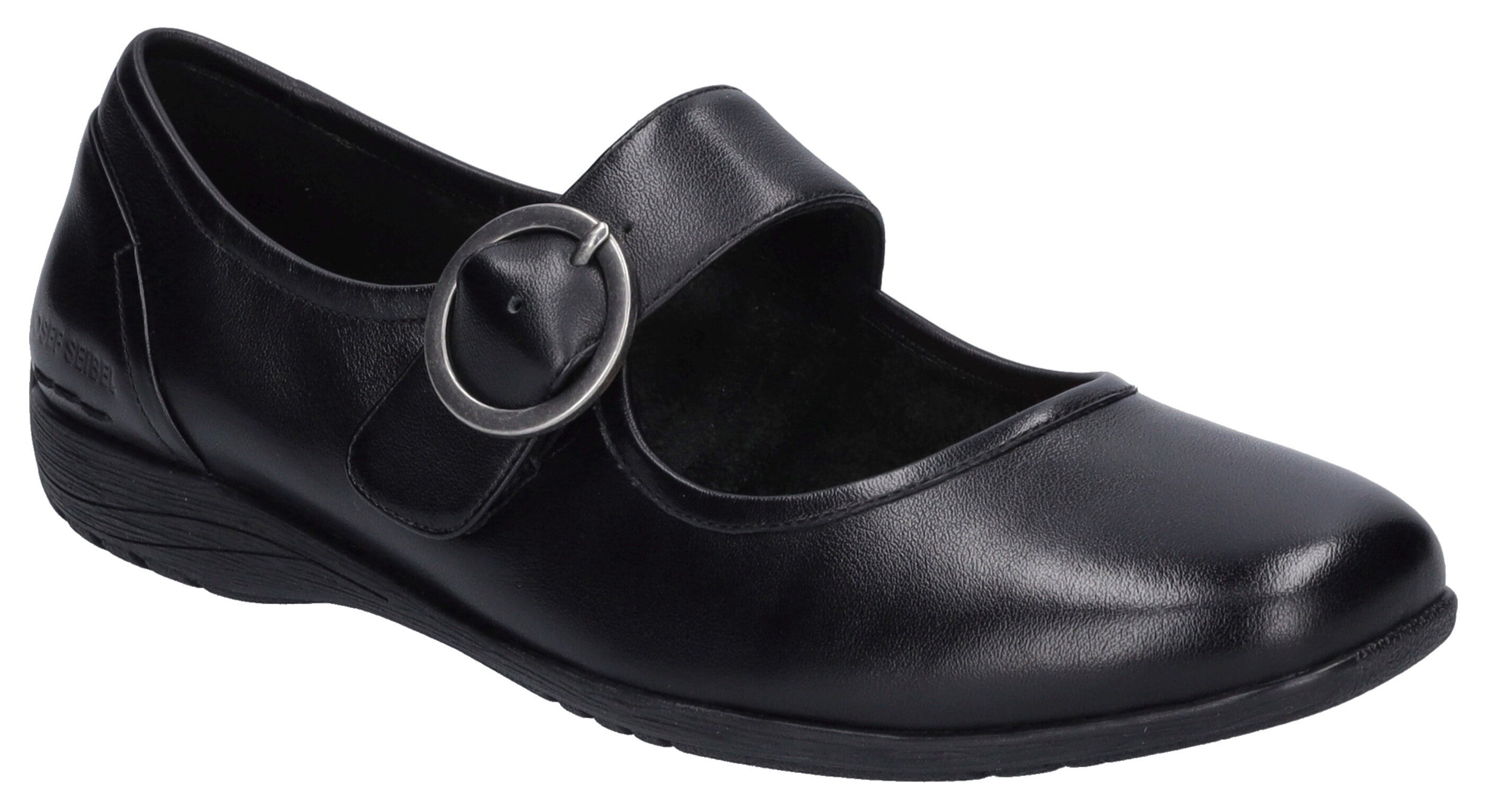 Riemchenballerina JOSEF SEIBEL "Fenja 18", Damen, Gr. 43, schwarz, Kalbsleder, Schuhe Riemchenballerina, Spangenschuh, Festtagsschuh, Komfortschuh mit modischer Schnalle