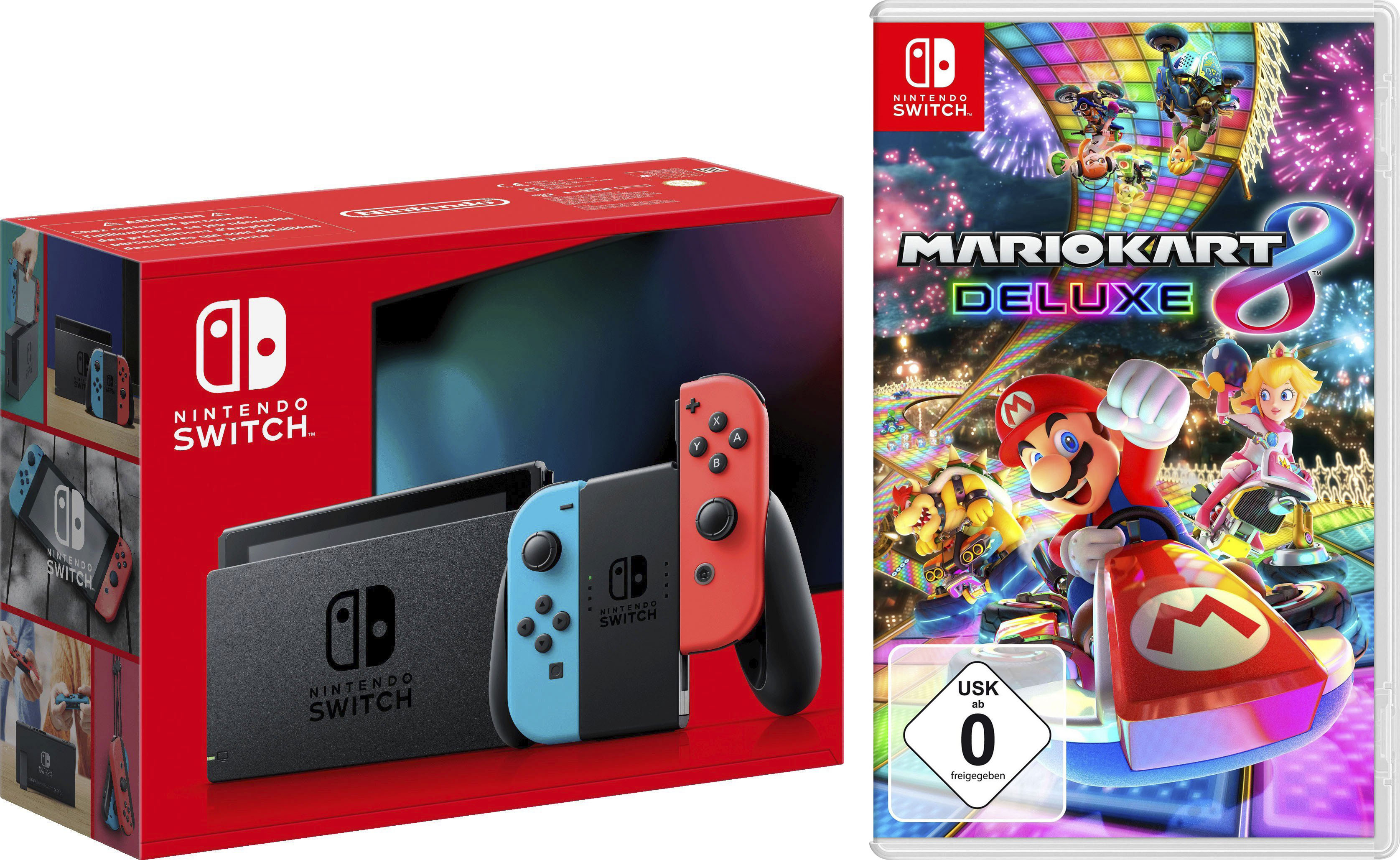 NINTENDO SWITCH Konsolen-Set "Switch Neon-Rot/Neon-Blau inkl. Mario Kart 8 Deluxe", bunt (neonrot, neonblau), B:23,9cm H:10,2cm T:1,39cm, Spielekonsolen