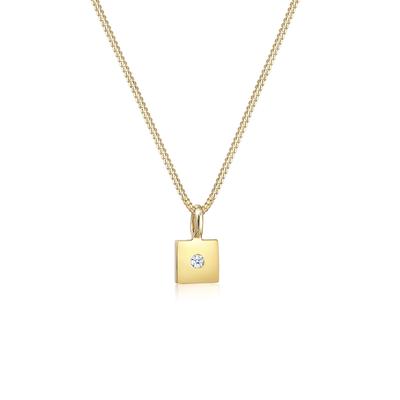 Collierkettchen ELLI DIAMONDS "Quadrat Diamant (0.015 ct) 585 Gelbgold" Gr. 45, gold, Halsketten, Damen, 45, 0.015 ct mit Diamanten, Gelbgold 585, L: 45cm Image