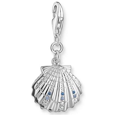 Charm-Einhänger THOMAS SABO "Muschel-Optik, 1892-945-7", blau (silberfarben, mehrfarbig, weiß, mehrfarbig), Charms, Damen, Silber 925 (Sterlingsilber), Perlen, mit Glas-Keramik Stein - mit Süßwasserzuchtperle Image
