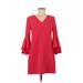 Eliza J Casual Dress - Mini V-Neck 3/4 sleeves: Pink Solid Dresses - Women's Size 6 Petite