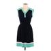 En Focus Studio Casual Dress - Mini V-Neck Sleeveless: Blue Print Dresses - Women's Size 10